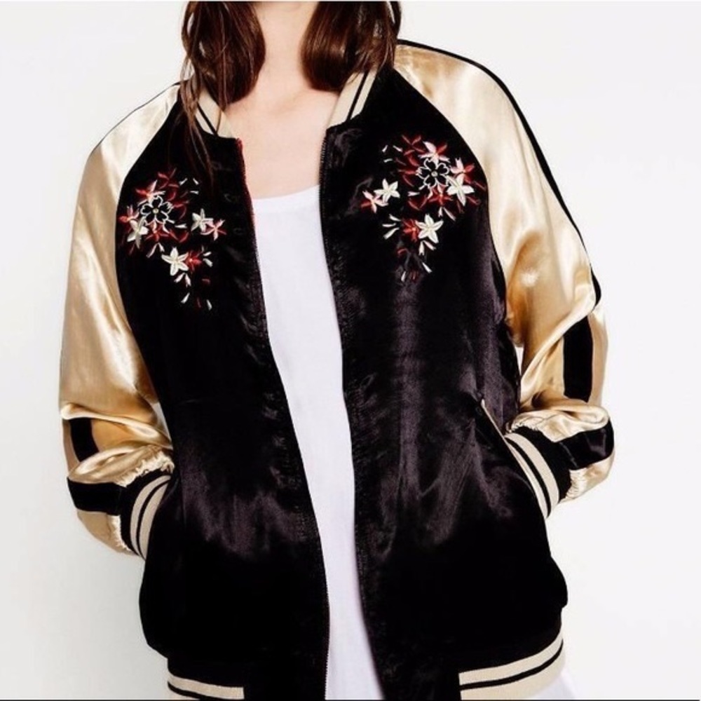 Zara reversible floral bomber jacket size Small